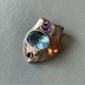 Vintage Sterling Silver Blue Topaz and Amethyst Pendant